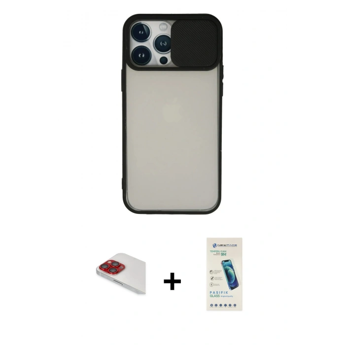 MARSİLYAN™- iPhone 13 Pro Max Kılıf Vadi Çizgi - Şeffaf Pasifik Cam Ekran Koruyucu + Pers Alüminyum Kamera Lens - KI