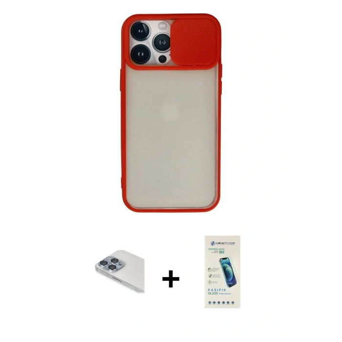 MARSİLYAN™- iPhone 13 Pro Max Kılıf Vadi Çizgi - Şeffaf Pasifik Cam Ekran Koruyucu + Pers Alüminyum Kamera Lens - SABE