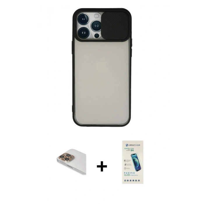 MARSİLYAN™- iPhone 13 Pro Max Kılıf Vadi Çizgi - Şeffaf Pasifik Cam Ekran Koruyucu + Pers Alüminyum Kamera Lens - GD