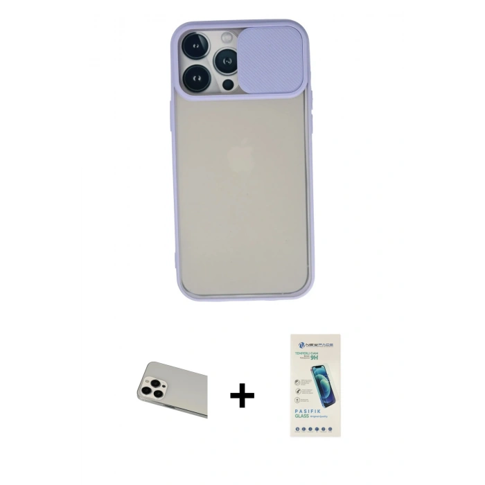 MARSİLYAN™- iPhone 13 Pro Max Kılıf Vadi Çizgi - Şeffaf Pasifik Cam Ekran Koruyucu + Rainbow Kamera Lens Koruma Cam - BZ