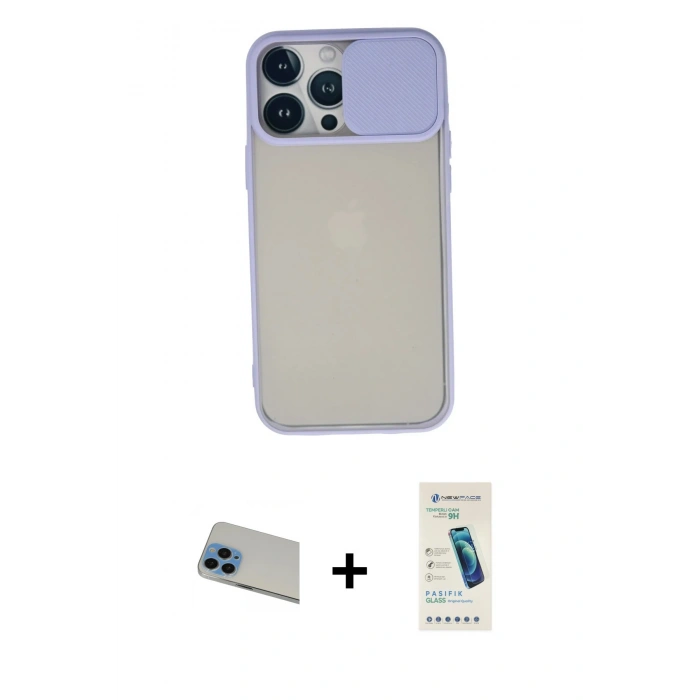 MARSİLYAN™- iPhone 13 Pro Max Kılıf Vadi Çizgi - Şeffaf Pasifik Cam Ekran Koruyucu + Rainbow Kamera Lens Koruma Cam - MI