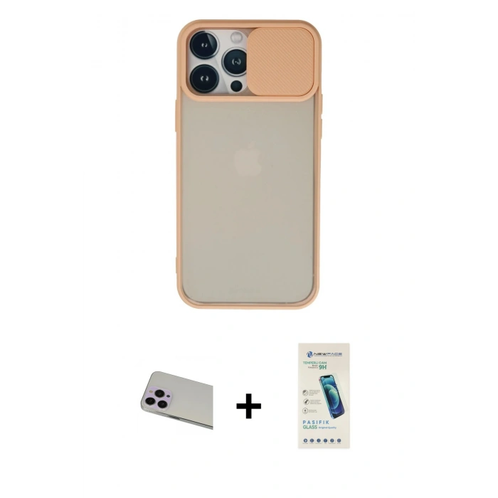 MARSİLYAN™- iPhone 13 Pro Max Kılıf Vadi Çizgi - Şeffaf Pasifik Cam Ekran Koruyucu + Rainbow Kamera Lens Koruma Cam - MR