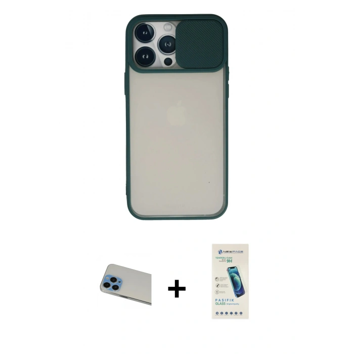 MARSİLYAN™- iPhone 13 Pro Max Kılıf Vadi Çizgi - Şeffaf Pasifik Cam Ekran Koruyucu + Rainbow Kamera Lens Koruma Cam - MI