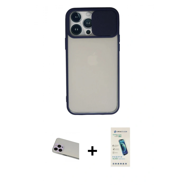 MARSİLYAN™- iPhone 13 Pro Max Kılıf Vadi Çizgi - Şeffaf Pasifik Cam Ekran Koruyucu + Rainbow Kamera Lens Koruma Cam - MR