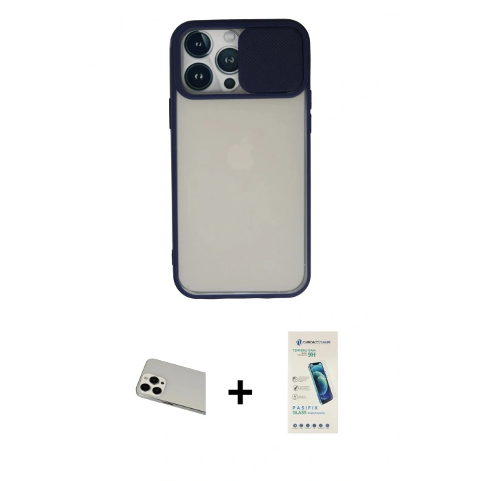 MARSİLYAN™- iPhone 13 Pro Max Kılıf Vadi Çizgi - Şeffaf Pasifik Cam Ekran Koruyucu + Rainbow Kamera Lens Koruma Cam - BZ