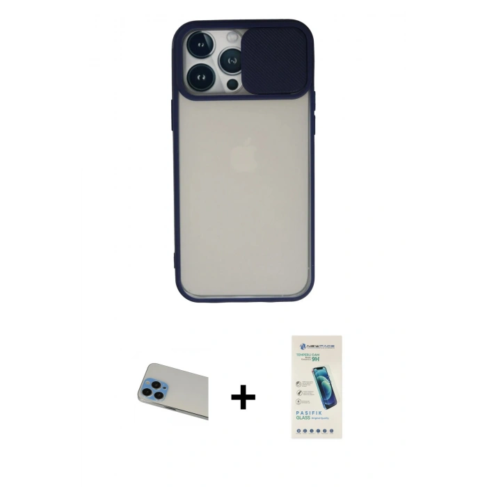 MARSİLYAN™- iPhone 13 Pro Max Kılıf Vadi Çizgi - Şeffaf Pasifik Cam Ekran Koruyucu + Rainbow Kamera Lens Koruma Cam - MI