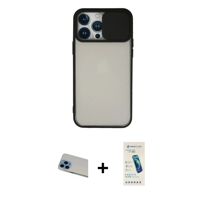 MARSİLYAN™- iPhone 13 Pro Max Kılıf Vadi Çizgi - Şeffaf Pasifik Cam Ekran Koruyucu + Rainbow Kamera Lens Koruma Cam - MI