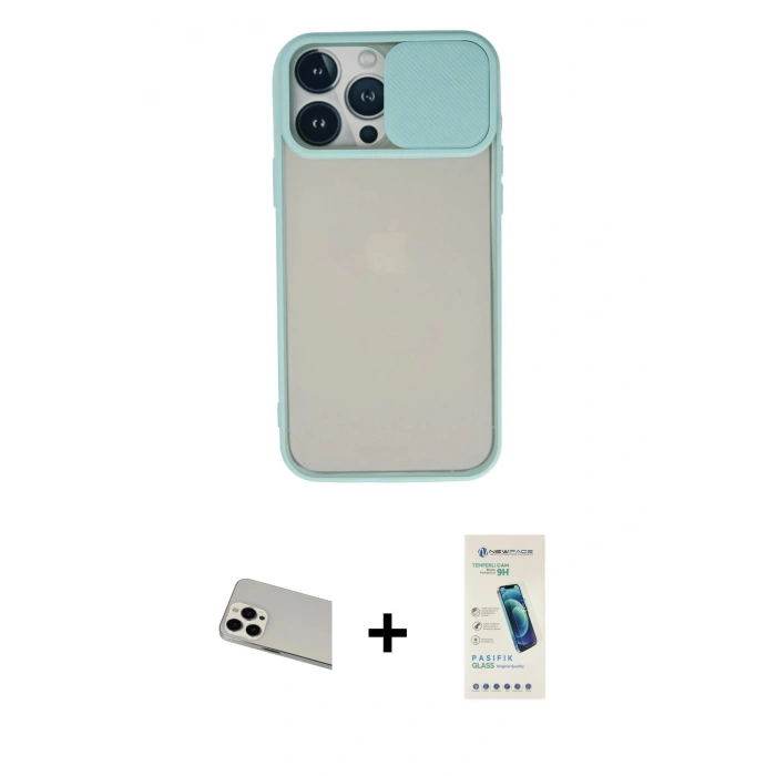 MARSİLYAN™- iPhone 13 Pro Max Kılıf Vadi Çizgi - Şeffaf Pasifik Cam Ekran Koruyucu + Rainbow Kamera Lens Koruma Cam - BZ