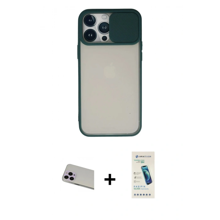 MARSİLYAN™- iPhone 13 Pro Max Kılıf Vadi Çizgi - Şeffaf Pasifik Cam Ekran Koruyucu + Rainbow Kamera Lens Koruma Cam - MR