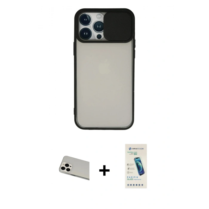 MARSİLYAN™- iPhone 13 Pro Max Kılıf Vadi Çizgi - Şeffaf Pasifik Cam Ekran Koruyucu + Rainbow Kamera Lens Koruma Cam - BZ