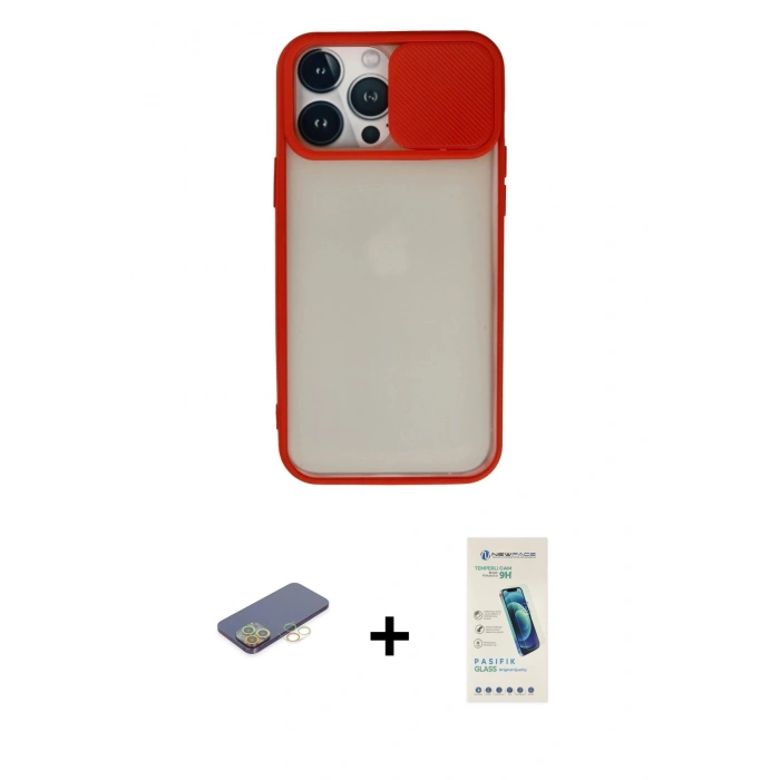 MARSİLYAN™- iPhone 13 Pro Max Kılıf Vadi Çizgi - Şeffaf Pasifik Cam Ekran Koruyucu + Renkli Kamera Lens Koruma Cam - SI