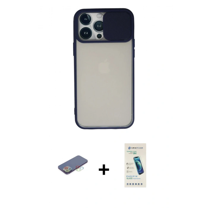 MARSİLYAN™- iPhone 13 Pro Max Kılıf Vadi Çizgi - Şeffaf Pasifik Cam Ekran Koruyucu + Renkli Kamera Lens Koruma Cam - MI