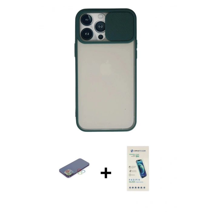 MARSİLYAN™- iPhone 13 Pro Max Kılıf Vadi Çizgi - Şeffaf Pasifik Cam Ekran Koruyucu + Renkli Kamera Lens Koruma Cam - MI