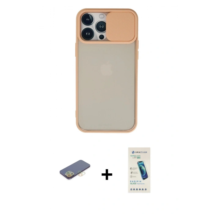 MARSİLYAN™- iPhone 13 Pro Max Kılıf Vadi Çizgi - Şeffaf Pasifik Cam Ekran Koruyucu + Renkli Kamera Lens Koruma Cam - SI