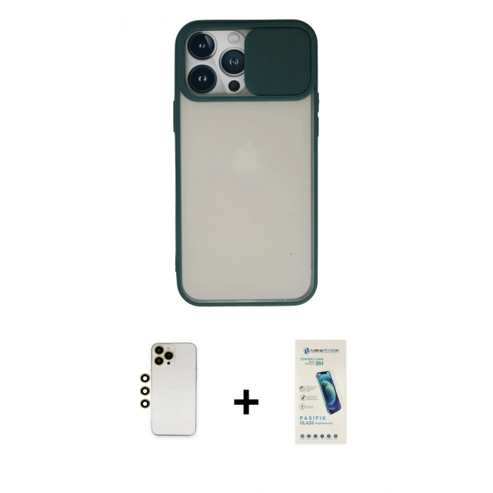 MARSİLYAN™- iPhone 13 Pro Max Kılıf Vadi Çizgi - Şeffaf Pasifik Cam Ekran Koruyucu + Shine Kamera Lens - GD