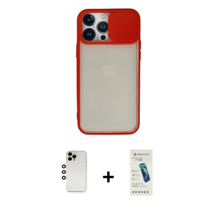 MARSİLYAN™- iPhone 13 Pro Max Kılıf Vadi Çizgi - Şeffaf Pasifik Cam Ekran Koruyucu + Shine Kamera Lens - GD