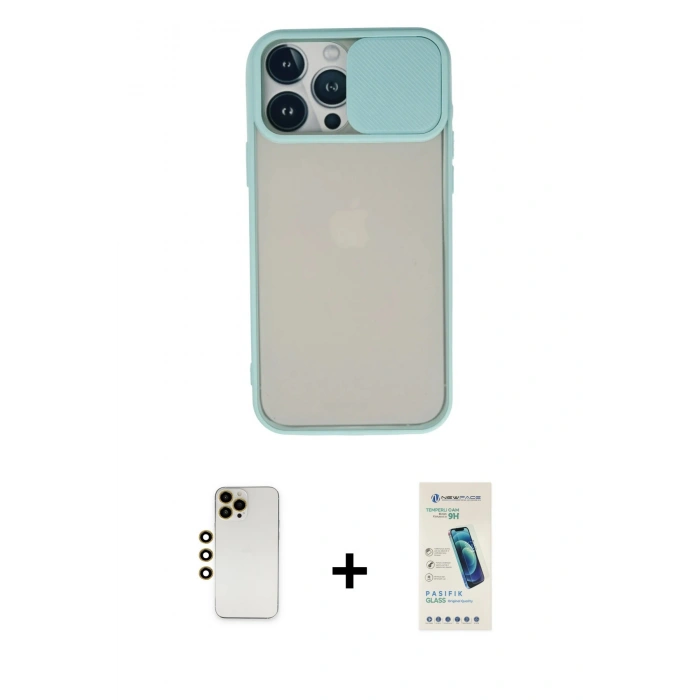 MARSİLYAN™- iPhone 13 Pro Max Kılıf Vadi Çizgi - Şeffaf Pasifik Cam Ekran Koruyucu + Shine Kamera Lens - GD