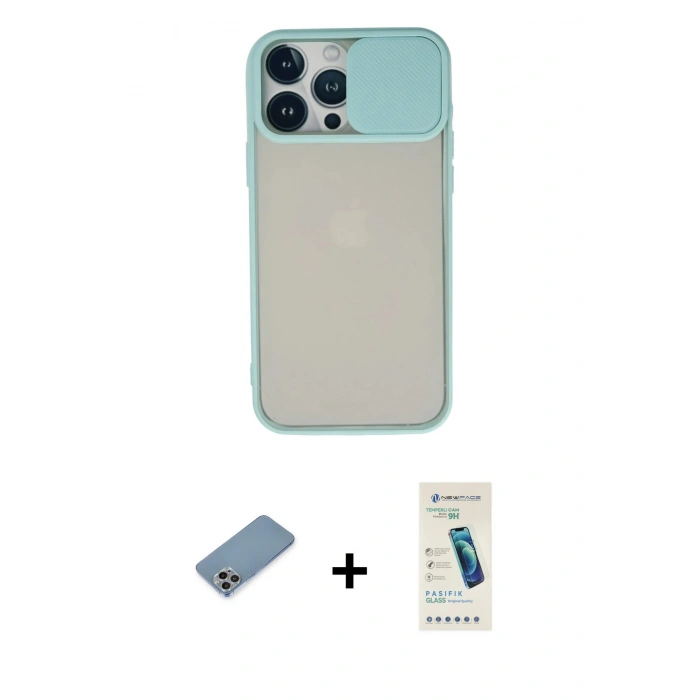 MARSİLYAN™- iPhone 13 Pro Max Kılıf Vadi Çizgi - Şeffaf Pasifik Cam Ekran Koruyucu + Shine Kamera Lens Koruma Cam - GI