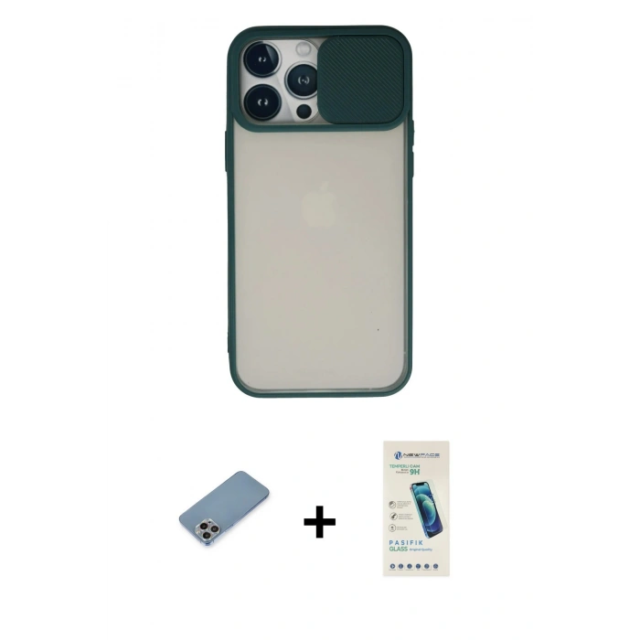 MARSİLYAN™- iPhone 13 Pro Max Kılıf Vadi Çizgi - Şeffaf Pasifik Cam Ekran Koruyucu + Shine Kamera Lens Koruma Cam - GI