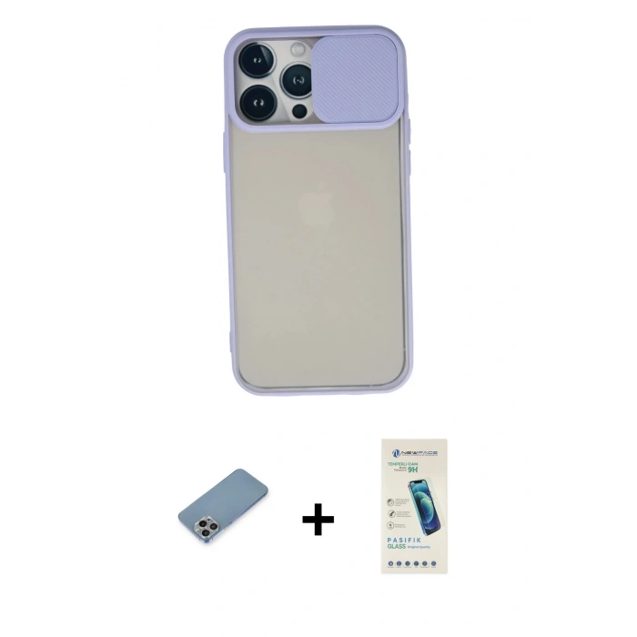 MARSİLYAN™- iPhone 13 Pro Max Kılıf Vadi Çizgi - Şeffaf Pasifik Cam Ekran Koruyucu + Shine Kamera Lens Koruma Cam - GI