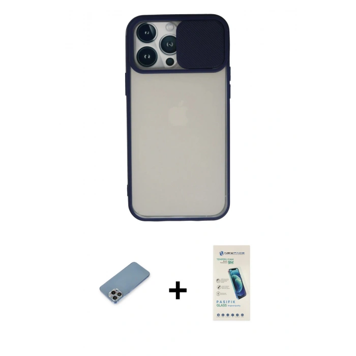 MARSİLYAN™- iPhone 13 Pro Max Kılıf Vadi Çizgi - Şeffaf Pasifik Cam Ekran Koruyucu + Shine Kamera Lens Koruma Cam - GI