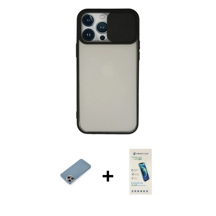 MARSİLYAN™- iPhone 13 Pro Max Kılıf Vadi Çizgi - Şeffaf Pasifik Cam Ekran Koruyucu + Shine Kamera Lens Koruma Cam - GI