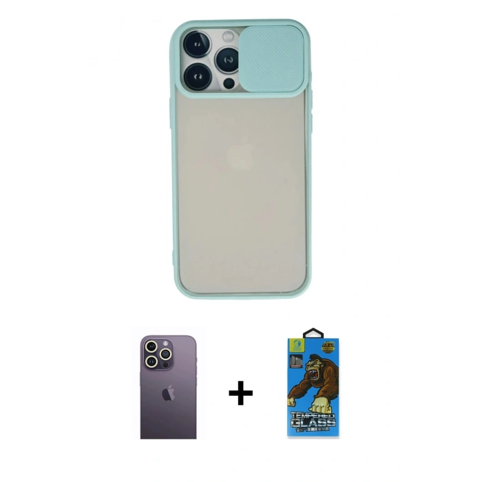 MARSİLYAN™- iPhone 13 Pro Max Kılıf Vadi Çizgi - Siyah 18D Cam Ekran Koruyucu + Neon Fosforlu Kamera Lens - BZ