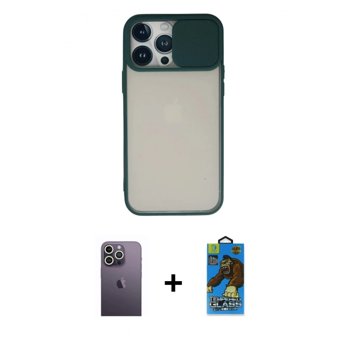 MARSİLYAN™- iPhone 13 Pro Max Kılıf Vadi Çizgi - Siyah 18D Cam Ekran Koruyucu + Neon Fosforlu Kamera Lens - BZ