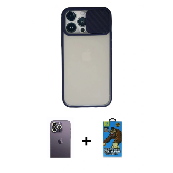 MARSİLYAN™- iPhone 13 Pro Max Kılıf Vadi Çizgi - Siyah 18D Cam Ekran Koruyucu + Neon Fosforlu Kamera Lens - BZ