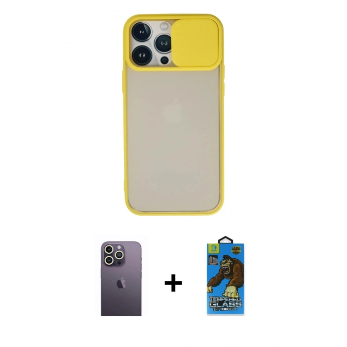 MARSİLYAN™- iPhone 13 Pro Max Kılıf Vadi Çizgi - Siyah 18D Cam Ekran Koruyucu + Neon Fosforlu Kamera Lens - BZ