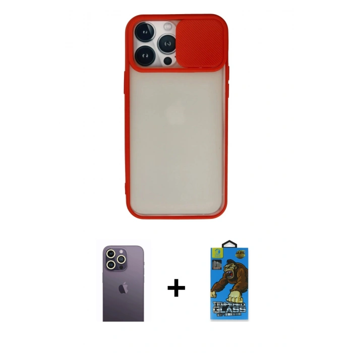 MARSİLYAN™- iPhone 13 Pro Max Kılıf Vadi Çizgi - Siyah 18D Cam Ekran Koruyucu + Neon Fosforlu Kamera Lens - BZ