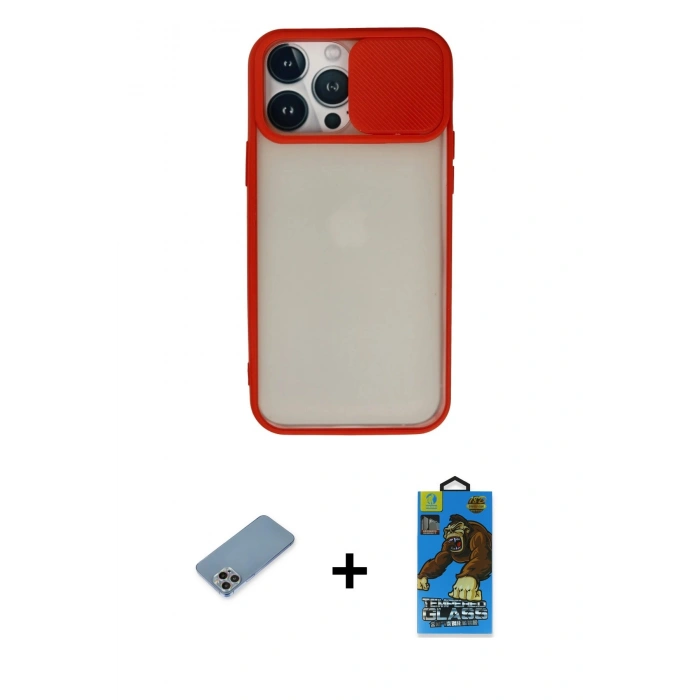 MARSİLYAN™- iPhone 13 Pro Max Kılıf Vadi Çizgi - Siyah 18D Cam Ekran Koruyucu + Gökkuşağı Shine Kamera Lens Koruma Cam