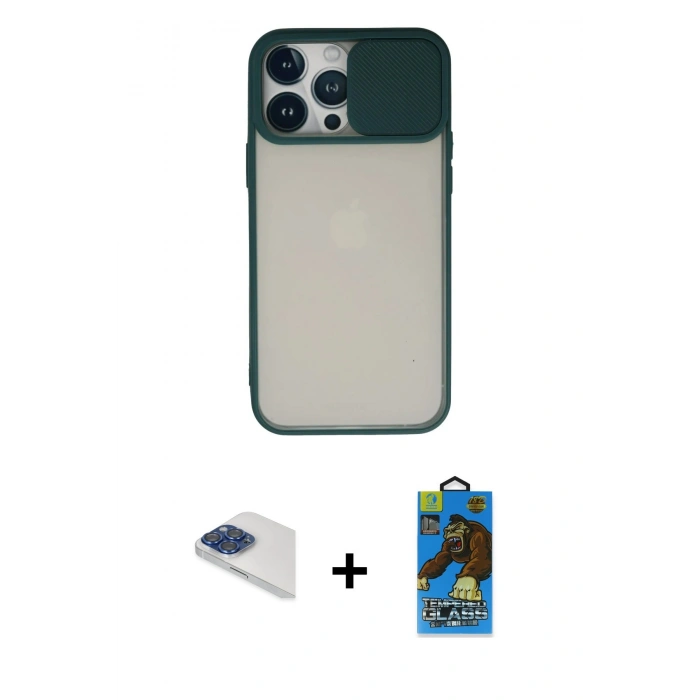 MARSİLYAN™- iPhone 13 Pro Max Kılıf Vadi Çizgi - Siyah 18D Cam Ekran Koruyucu + Pers Alüminyum Kamera Lens - LT