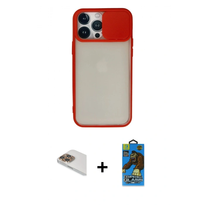 MARSİLYAN™- iPhone 13 Pro Max Kılıf Vadi Çizgi - Siyah 18D Cam Ekran Koruyucu + Pers Alüminyum Kamera Lens - GD