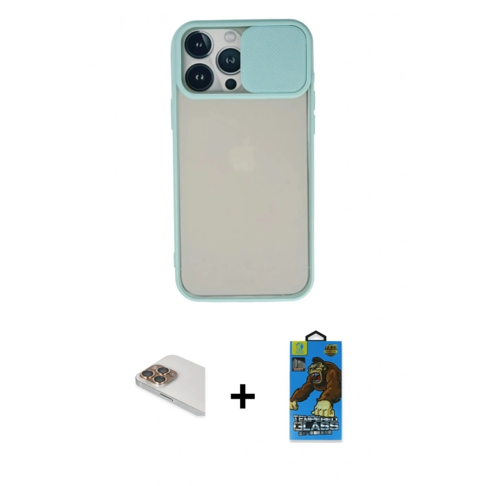 MARSİLYAN™- iPhone 13 Pro Max Kılıf Vadi Çizgi - Siyah 18D Cam Ekran Koruyucu + Pers Alüminyum Kamera Lens - GD