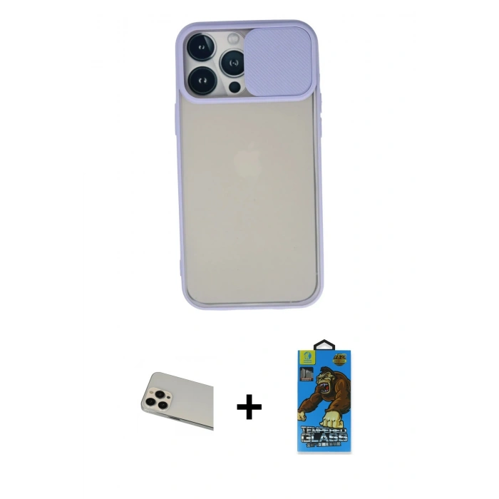 MARSİLYAN™- iPhone 13 Pro Max Kılıf Vadi Çizgi - Siyah 18D Cam Ekran Koruyucu + Rainbow Kamera Lens Koruma Cam - REGD