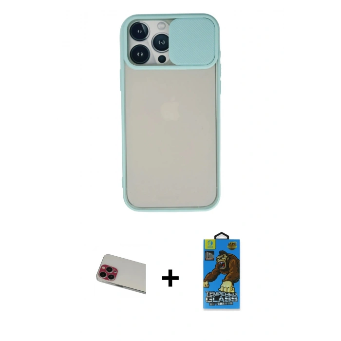 MARSİLYAN™- iPhone 13 Pro Max Kılıf Vadi Çizgi - Siyah 18D Cam Ekran Koruyucu + Rainbow Kamera Lens Koruma Cam - KI