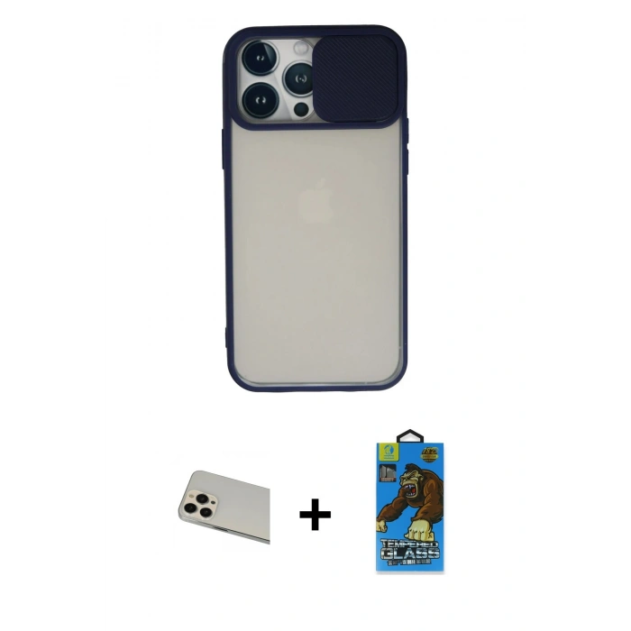 MARSİLYAN™- iPhone 13 Pro Max Kılıf Vadi Çizgi - Siyah 18D Cam Ekran Koruyucu + Rainbow Kamera Lens Koruma Cam - REGD