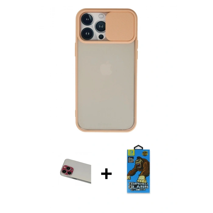 MARSİLYAN™- iPhone 13 Pro Max Kılıf Vadi Çizgi - Siyah 18D Cam Ekran Koruyucu + Rainbow Kamera Lens Koruma Cam - KI