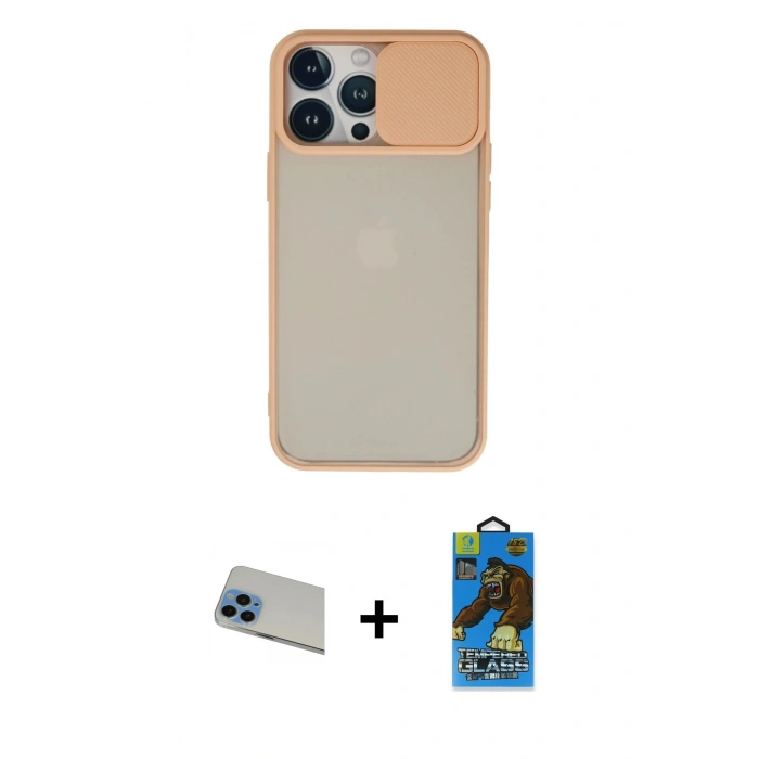 MARSİLYAN™- iPhone 13 Pro Max Kılıf Vadi Çizgi - Siyah 18D Cam Ekran Koruyucu + Rainbow Kamera Lens Koruma Cam - MI