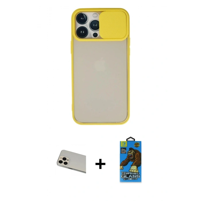 MARSİLYAN™- iPhone 13 Pro Max Kılıf Vadi Çizgi - Siyah 18D Cam Ekran Koruyucu + Rainbow Kamera Lens Koruma Cam - REGD