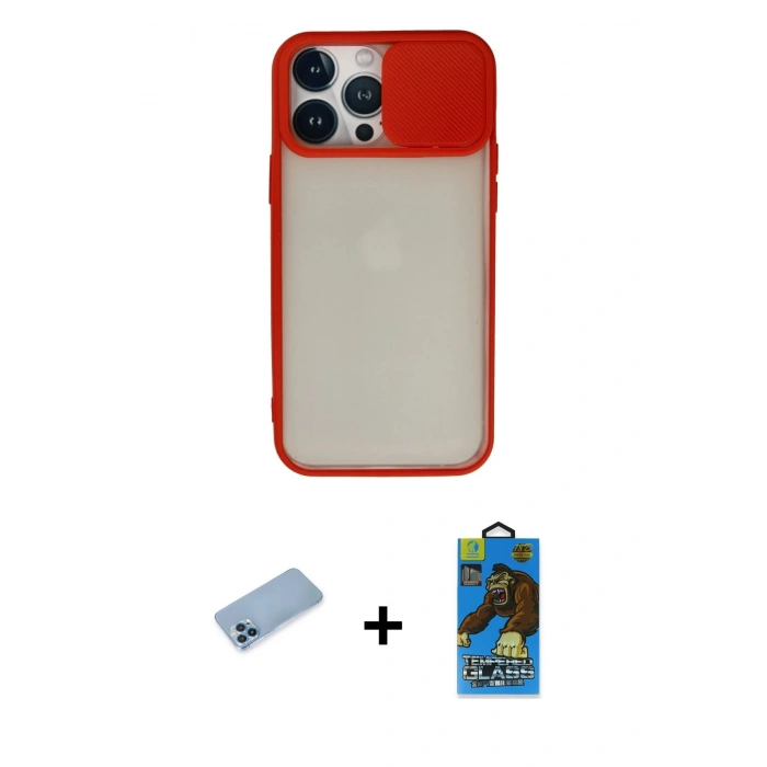 MARSİLYAN™- iPhone 13 Pro Max Kılıf Vadi Çizgi - Siyah 18D Cam Ekran Koruyucu + Shine Kamera Lens Koruma Cam - MI