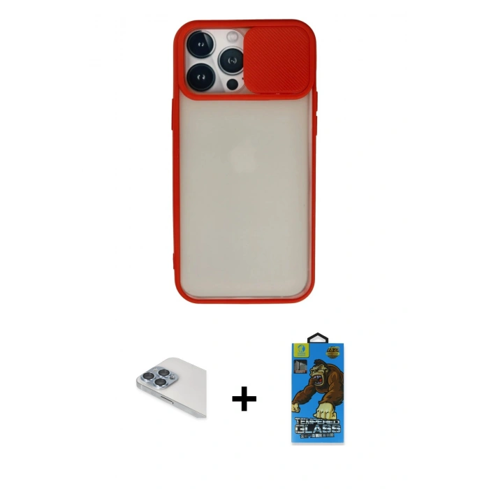 MARSİLYAN™- iPhone 13 Pro Max Kılıf Vadi Çizgi - Siyah 18D Cam Ekran Koruyucu + Pers Alüminyum Kamera Lens - SABE