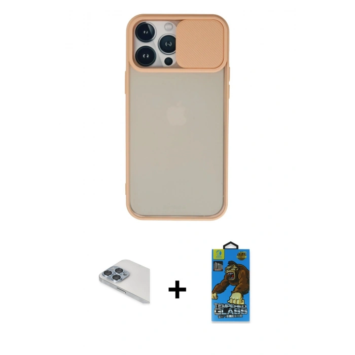 MARSİLYAN™- iPhone 13 Pro Max Kılıf Vadi Çizgi - Siyah 18D Cam Ekran Koruyucu + Pers Alüminyum Kamera Lens - SABE