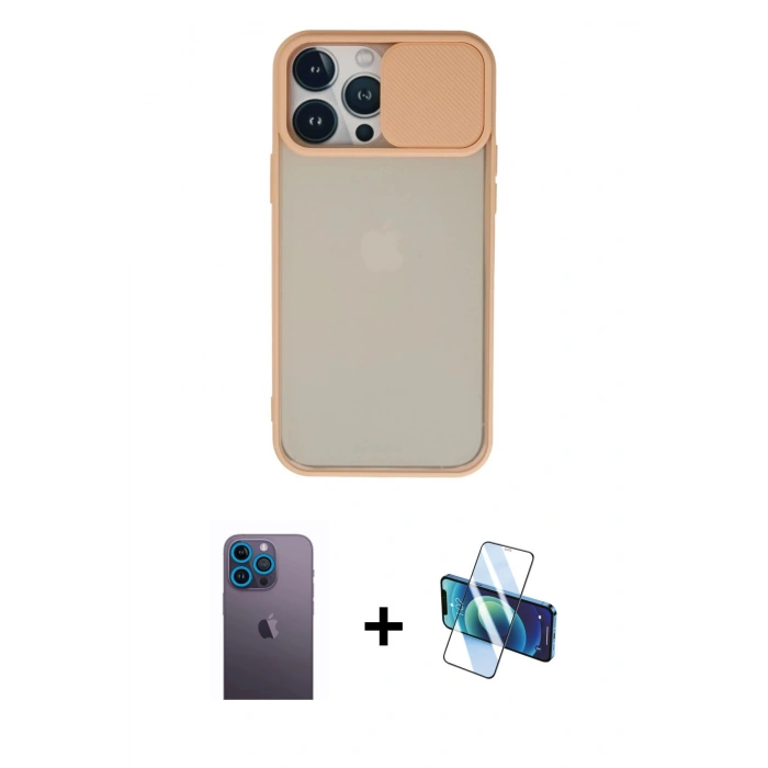 MARSİLYAN™- iPhone 13 Pro Max Kılıf Vadi Çizgi - Siyah 3D Antistatik Cam Ekran Koruyucu + Neon Fosforlu Kamera Lens - MI