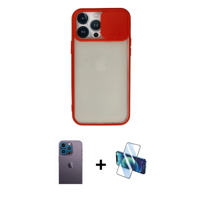 MARSİLYAN™- iPhone 13 Pro Max Kılıf Vadi Çizgi - Siyah 3D Antistatik Cam Ekran Koruyucu + Neon Fosforlu Kamera Lens - MI