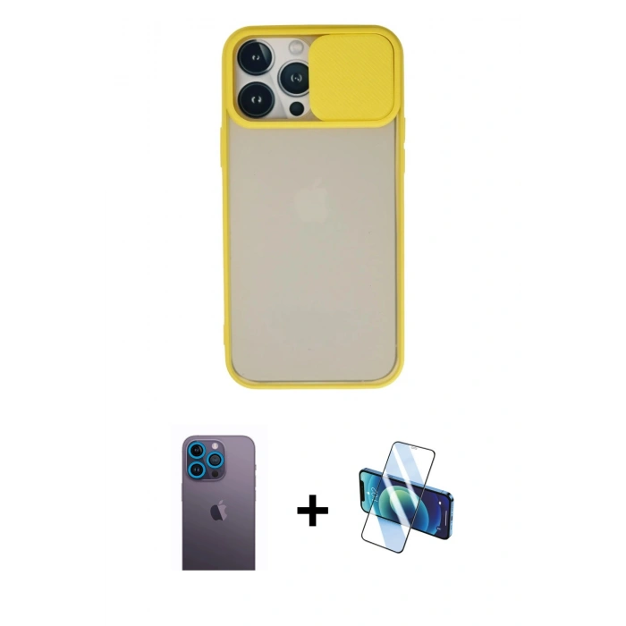 MARSİLYAN™- iPhone 13 Pro Max Kılıf Vadi Çizgi - Siyah 3D Antistatik Cam Ekran Koruyucu + Neon Fosforlu Kamera Lens - MI