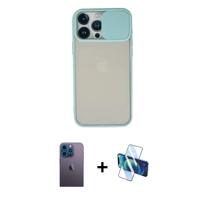 MARSİLYAN™- iPhone 13 Pro Max Kılıf Vadi Çizgi - Siyah 3D Antistatik Cam Ekran Koruyucu + Neon Fosforlu Kamera Lens - MI