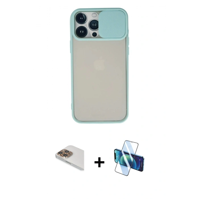 MARSİLYAN™- iPhone 13 Pro Max Kılıf Vadi Çizgi - Siyah 3D Antistatik Cam Ekran Koruyucu + Pers Alüminyum Kamera Lens - GD