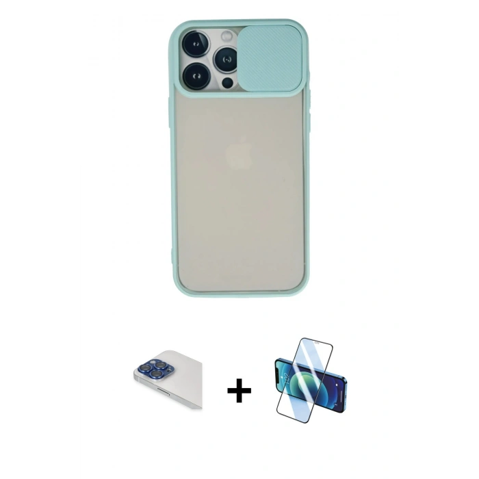 MARSİLYAN™- iPhone 13 Pro Max Kılıf Vadi Çizgi - Siyah 3D Antistatik Cam Ekran Koruyucu + Pers Alüminyum Kamera Lens - LT
